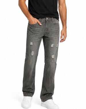 Platini Jeans Co Men’s Gray Distressed Jeans 36x32 Y2K Straight Leg Denim